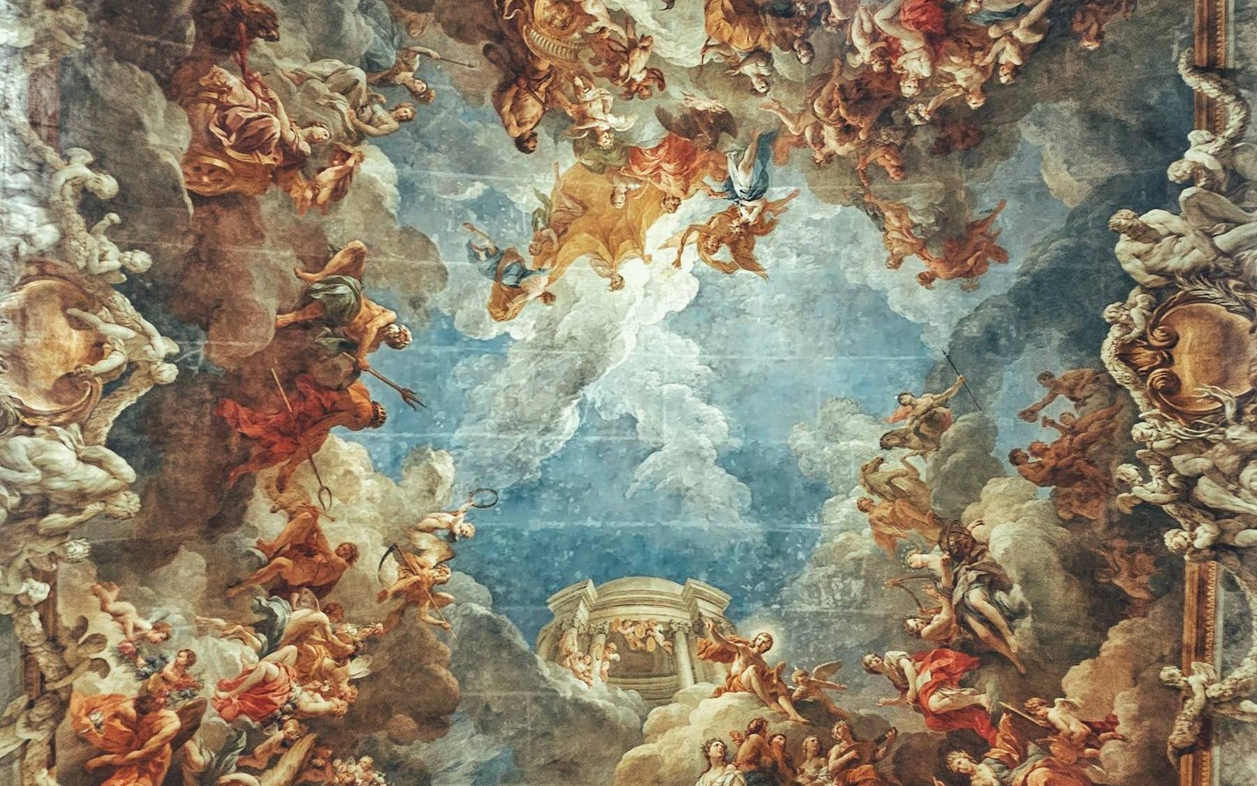 Painted ceiling detail inside the Château de Versailles